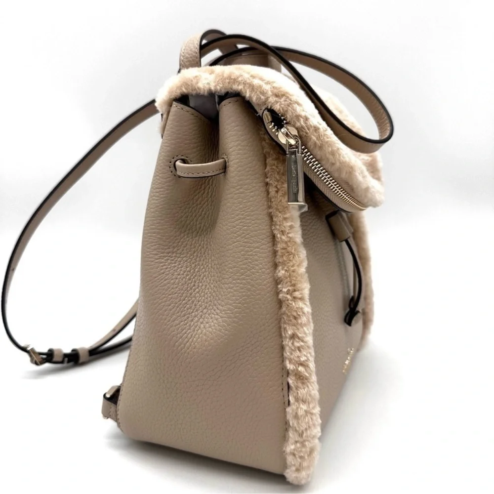 Kate Spade Medium Flap Fur Faux Shearling Backpack Tan - Picture 5 of 10